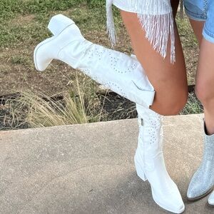 White studded cowgirl boots